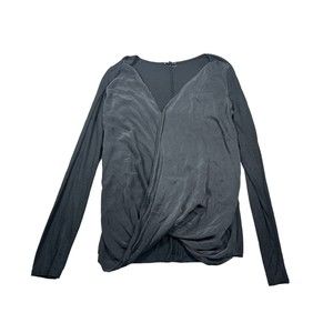 Theory Pullover Blouse Shirt Silk Blend Drape Accent‎ Black Size Large